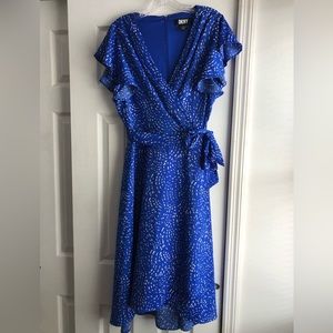 DKNY Women's Printed Flutter-Sleeve Faux-Wrap Dress